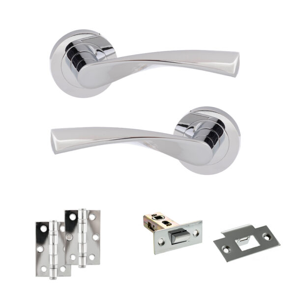 Atlantic Eco Aqua Door Handle Pack (Latch Set - 2.5" Latch, 3" Hinges x2) - Polished Chrome