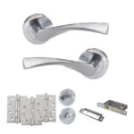 Eco Aqua Door Handle Pack (Bathroom Set - 3" CE Bathroom Lock, 4" Fire Rated Hinges x3) - Satin Chrome
