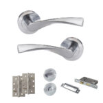 Eco Aqua Door Handle Pack (Bathroom Set - 3" CE Bathroom Lock, 4" Slim Knuckle Hinges x2) - Satin Chrome