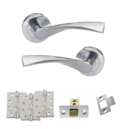 Eco Aqua Door Handle Pack (Latch Set - 3" CE Latch, 4" Fire Rated Hinges x3) - Satin Chrome