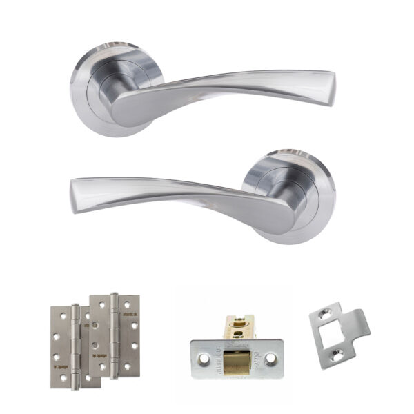 Eco Aqua Door Handle Pack (Latch Set - 3" CE Latch, 4" Slim Knuckle Hinges x2) - Satin Chrome