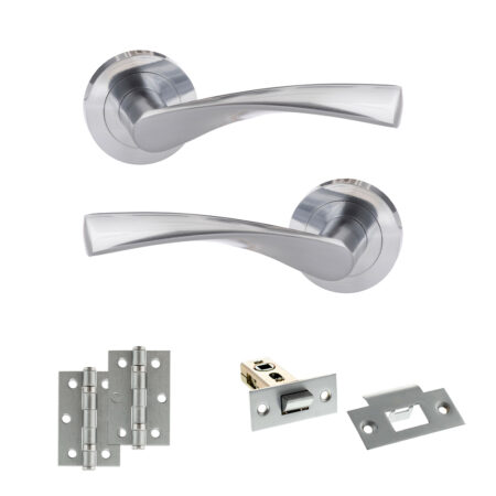 Eco Aqua Door Handle Pack (Latch Set - 2.5" Latch, 3" Hinges x2) - Satin Chrome