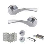 Eco Aqua Door Handle Pack (Bathroom Set - 3" CE Bathroom Lock, 3" Fire Rated Hinges x3) - Satin Chrome