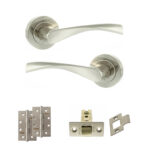 Eco Aqua Door Handle Pack (Latch Set - 3" CE Latch, 4" Slim Knuckle Hinges x2) - Satin Nickel/Nickel Plate