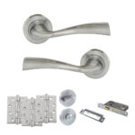 Eco Wave Door Handle Pack (Bathroom Set - 3" CE Bathroom Lock, 4" Fire Rated Hinges x3) - Polished Chrome