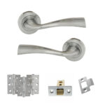 Eco Wave Door Handle Pack (Latch Set - 3" CE Latch, 3" Fire Rated Hinges x3) - Polished Chrome