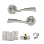 Eco Wave Door Handle Pack (Latch Set - 3" CE Latch, 4" Fire Rated Hinges x3) - Polished Chrome