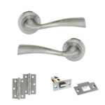 Eco Wave Door Handle Pack (Latch Set - 2.5" Latch, 3" Hinges x2) - Polished Chrome