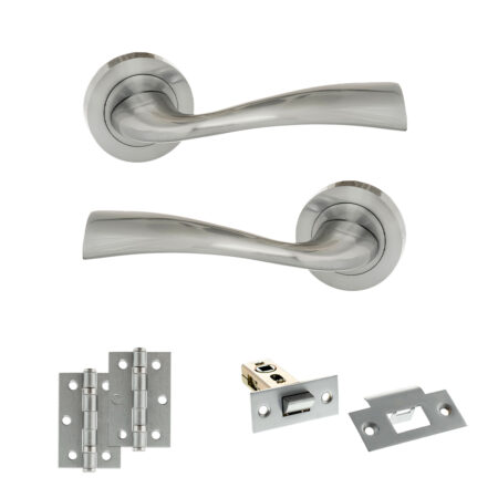 Eco Wave Door Handle Pack (Latch Set - 2.5" Latch, 3" Hinges x2) - Polished Chrome