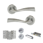 Eco Wave Door Handle Pack (Bathroom Set - 3" CE Bathroom Lock, 3" Fire Rated Hinges x3) - Polished Chrome