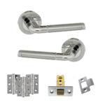 Eco Ocean Door Handle Pack (Latch Set - 2.5" CE Latch, 3" Fire Rated Hinges x3) - Satin Chrome/Polished Chrome