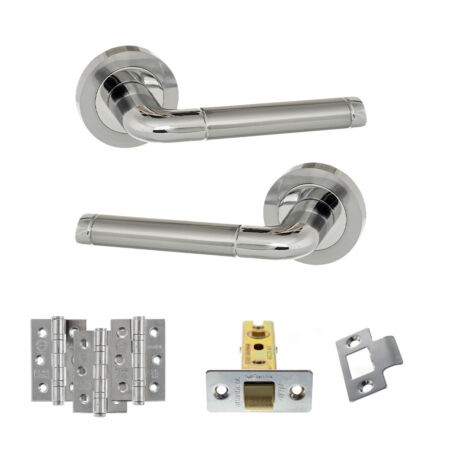 Eco Ocean Door Handle Pack (Latch Set - 3" CE Latch, 3" Fire Rated Hinges x3) - Satin Chrome/Polished Chrome