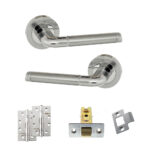 Eco Ocean Door Handle Pack (Latch Set - 2.5" CE Latch, 4" Slim Knuckle Hinges x2) - Satin Chrome/Polished Chrome