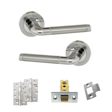 Eco Ocean Door Handle Pack (Latch Set - 2.5" CE Latch, 4" Slim Knuckle Hinges x2) - Satin Chrome/Polished Chrome