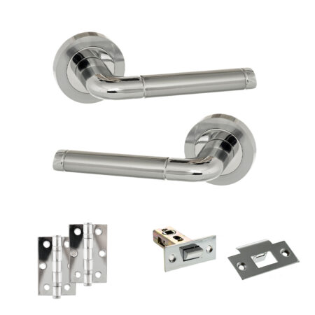 Eco Ocean Door Handle Pack (Latch Set - 2.5" Latch, 3" Hinges x2) - Satin Chrome/Polished Chrome