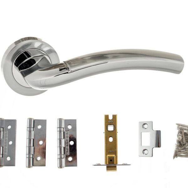 Atlantic Crest Door Pack Bundle (2.5" Latch, 3"x2" Hingesx3) - Satin Chrome/Polished Chrome