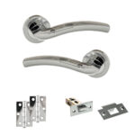 Eco Crest Door Handle Pack (Latch Set - 2.5" Latch, 3" Hinges x2) - Satin Chrome/Polished Chrome