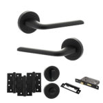 Eco Surf Door Handle Pack (Bathroom Set - 2.5" CE Bathroom Lock, 4" Fire Rated Hinges x3) - Matt Black