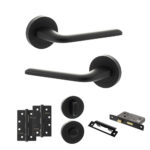 Eco Surf Door Handle Pack (Bathroom Set - 2.5" CE Bathroom Lock, 4" Slim Knuckle Hinges x2) - Matt Black