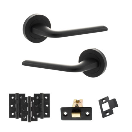 Eco Surf Door Handle Pack (Latch Set - 2.5" CE Latch, 3" Fire Rated Hinges x3) - Matt Black