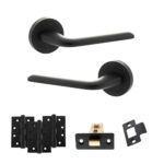 Eco Surf Door Handle Pack (Latch Set - 3" CE Latch, 4" Fire Rated Hinges x3) - Matt Black