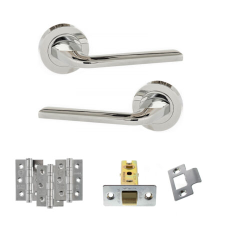 Eco Surf Door Handle Pack (Latch Set - 2.5" CE Latch, 3" Fire Rated Hinges x3) - Polished Chrome