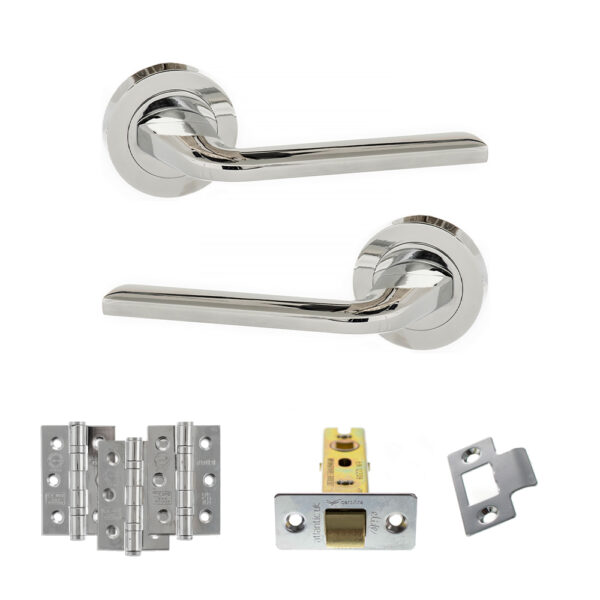 Eco Surf Door Handle Pack (Latch Set - 2.5" CE Latch, 3" Fire Rated Hinges x3) - Polished Chrome