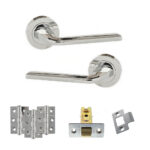 Eco Surf Door Handle Pack (Latch Set - 3" CE Latch, 3" Fire Rated Hinges x3) - Polished Chrome
