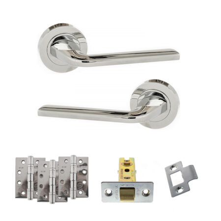 Eco Surf Door Handle Pack (Latch Set - 2.5" CE Latch, 4" Fire Rated Hinges x3) - Polished Chrome