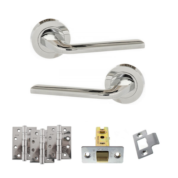 Eco Surf Door Handle Pack (Latch Set - 3" CE Latch, 4" Fire Rated Hinges x3) - Polished Chrome