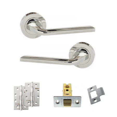 Eco Surf Door Handle Pack (Latch Set - 3" CE Latch, 4" Slim Knuckle Hinges x2) - Polished Chrome