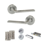 Eco Surf Door Handle Pack (Bathroom Set - 3" CE Bathroom Lock, 4" Slim Knuckle Hinges x2) - Satin Chrome