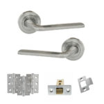 Eco Surf Door Handle Pack (Latch Set - 2.5" CE Latch, 3" Fire Rated Hinges x3) - Satin Chrome