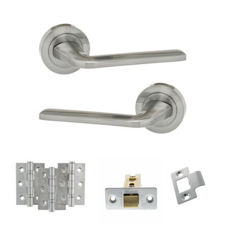 Eco Surf Door Handle Pack (Latch Set - 3" CE Latch, 3" Fire Rated Hinges x3) - Satin Chrome