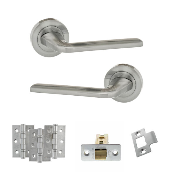 Eco Surf Door Handle Pack (Latch Set - 3" CE Latch, 3" Fire Rated Hinges x3) - Satin Chrome