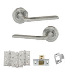 Eco Surf Door Handle Pack (Latch Set - 2.5" CE Latch, 4" Fire Rated Hinges x3) - Satin Chrome