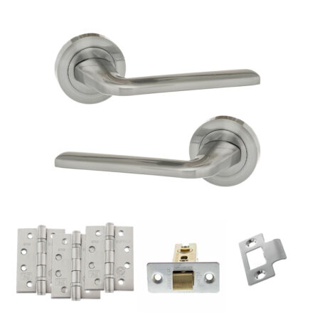 Eco Surf Door Handle Pack (Latch Set - 2.5" CE Latch, 4" Fire Rated Hinges x3) - Satin Chrome