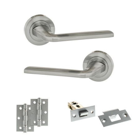 Eco Surf Door Handle Pack (Latch Set - 2.5" Latch, 3" Hinges x2) - Satin Chrome