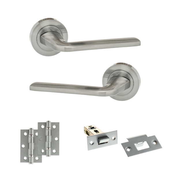 Eco Surf Door Handle Pack (Latch Set - 2.5" Latch, 3" Hinges x2) - Satin Chrome