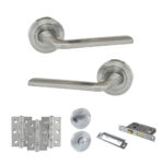 Eco Surf Door Handle Pack (Bathroom Set - 3" CE Bathroom Lock, 3" Fire Rated Hinges x3) - Satin Chrome