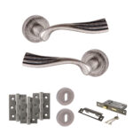 Old English Richmond Door Handle Pack (3 Lever Lock Set - 2.5" CE Sashlock, 3" Fire Rated Hinges x3) - Distressed Silver