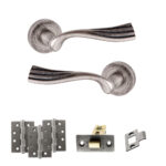 Old English Richmond Door Handle Pack (Latch Set - 3" CE Latch, 4" Fire Rated Hinges x3) - Distressed Silver