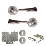 Old English Richmond Door Handle Pack (3 Lever Lock Set - 2.5" CE Sashlock, 4" Fire Rated Hinges x3) - Matt Gun Metal