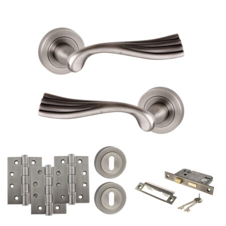 Old English Richmond Door Handle Pack (3 Lever Lock Set - 2.5" CE Sashlock, 4" Fire Rated Hinges x3) - Matt Gun Metal