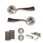 Old English Richmond Door Handle Pack (3 Lever Lock Set - 3" CE Sashlock, 4" Slim Knuckle Hinges x2) - Matt Gun Metal
