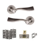 Old English Richmond Door Handle Pack (Latch Set - 2.5" CE Latch, 3" Fire Rated Hinges x3) - Matt Gun Metal