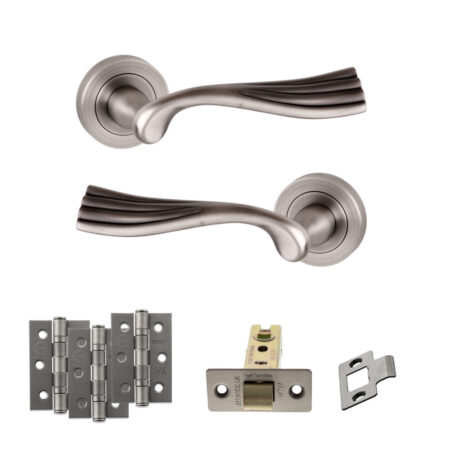 Old English Richmond Door Handle Pack (Latch Set - 2.5" CE Latch, 3" Fire Rated Hinges x3) - Matt Gun Metal
