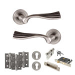 Old English Richmond Door Handle Pack (Euro Lock Set - 2.5" CE Sashlock, 3" Fire Rated Hinges x3) - Matt Gun Metal