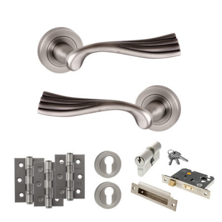 Old English Richmond Door Handle Pack (Euro Lock Set - 3" CE Sashlock, 3" Fire Rated Hinges x3) - Matt Gun Metal