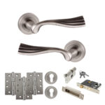 Old English Richmond Door Handle Pack (Euro Lock Set - 3" CE Sashlock, 4" Fire Rated Hinges x3) - Matt Gun Metal